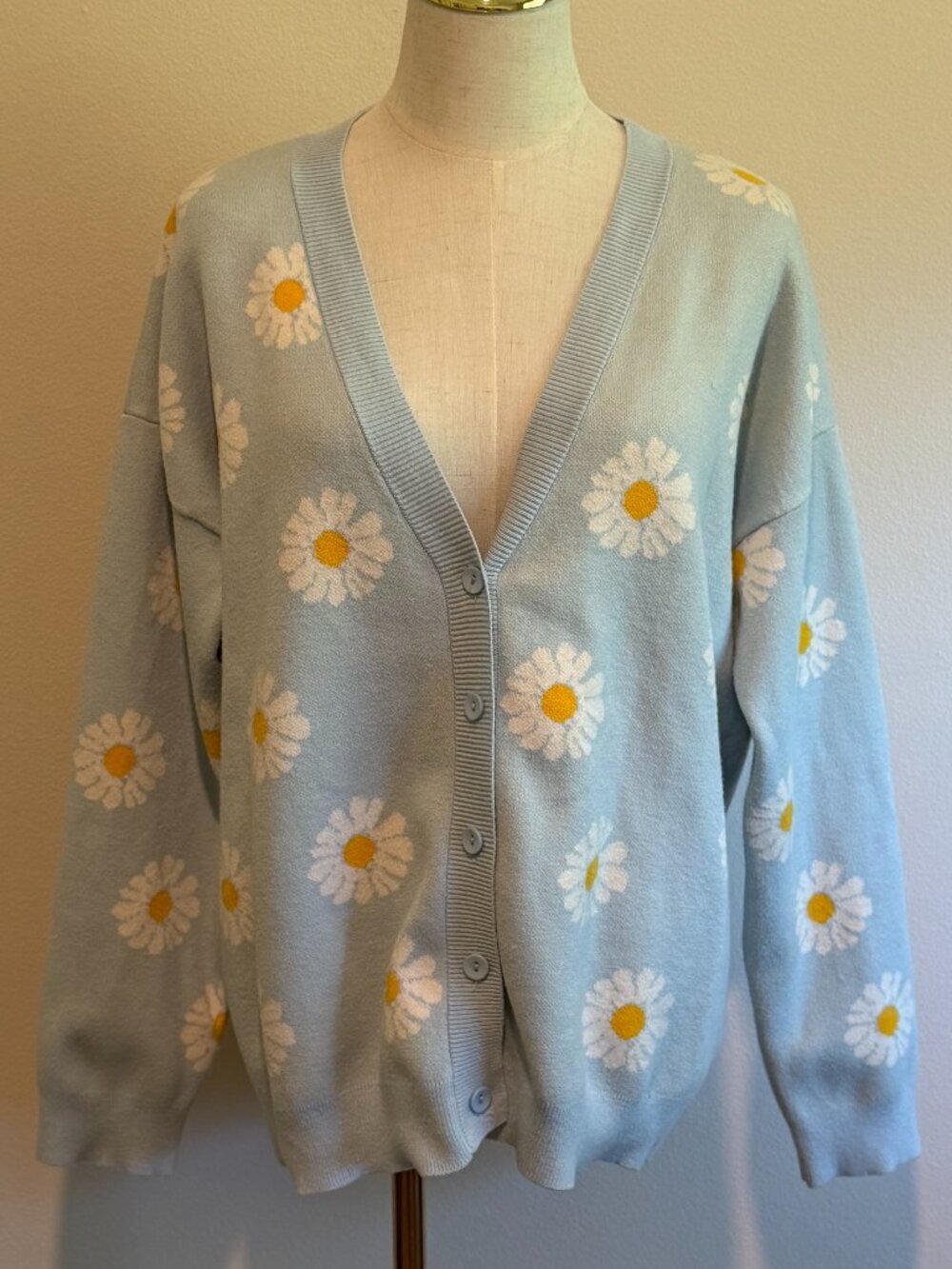 Cozy Blue & Gold Knit Cardigan Sweater - Fits M/L - Picture 3 of 6